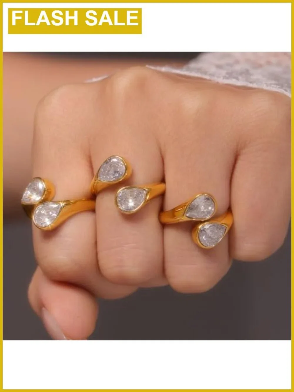 Cubic Zirconia Waterdrop Wrap Ring Adjustable Stacking Statement Ring